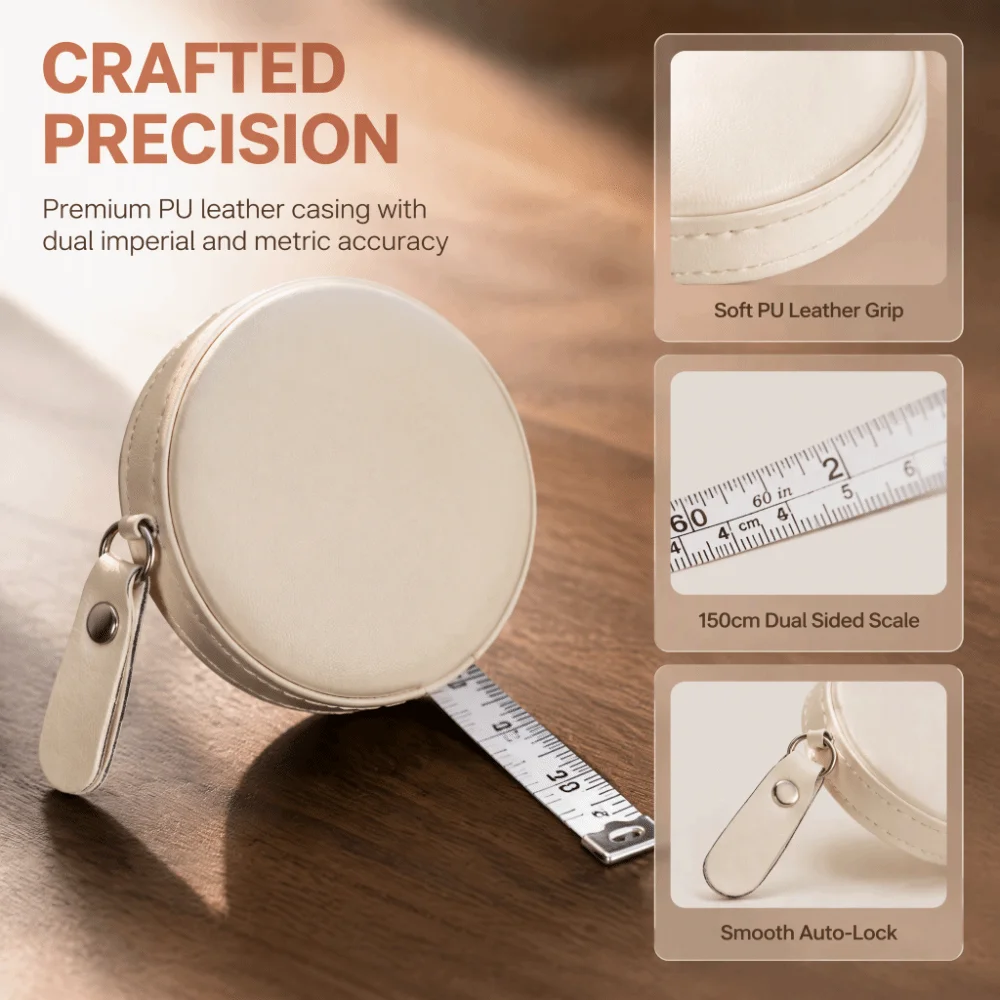 Dual Scale Body Measuring Tape 59 Inch / 150cm PU Leather Sewing Tape Measure Soft Cloth Fabric Hemmed Round