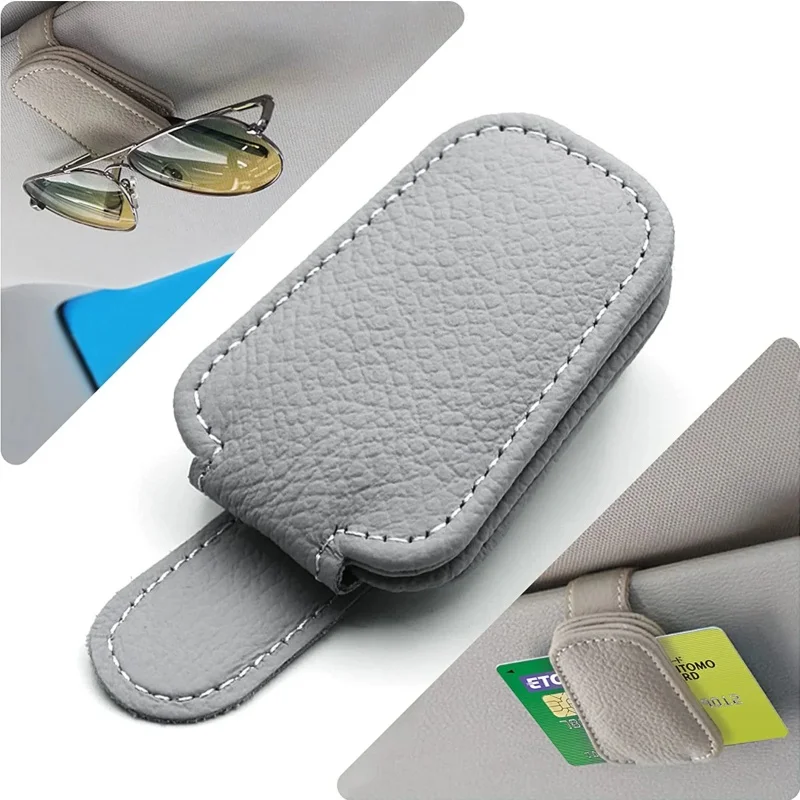 Car Glasses Holder Universal Car Visor Sunglasses Holder Clip Leather Eyeglasses Hanger and Ticket Card Clip Eyeglasses Mount