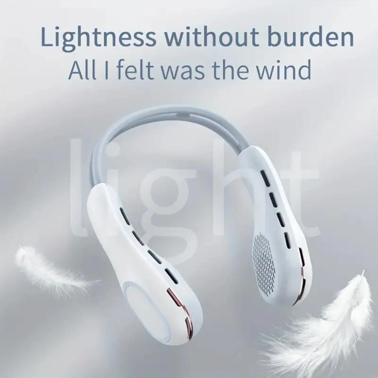 1pc Ambient Light With Display Hanging Neck Fan, Mini Usb Rechargeable Strong Wind Silent Bladeless Fan, Multi-position Adjustme