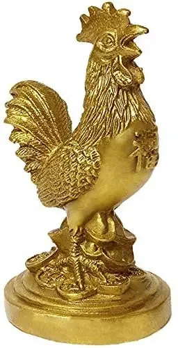 BRASSTAR Golden Brass Feng Shui Rooster Statue 3.9(H) Coin Money Luck Home r Sculpture Auspicious Animal Chinese Zodiac G