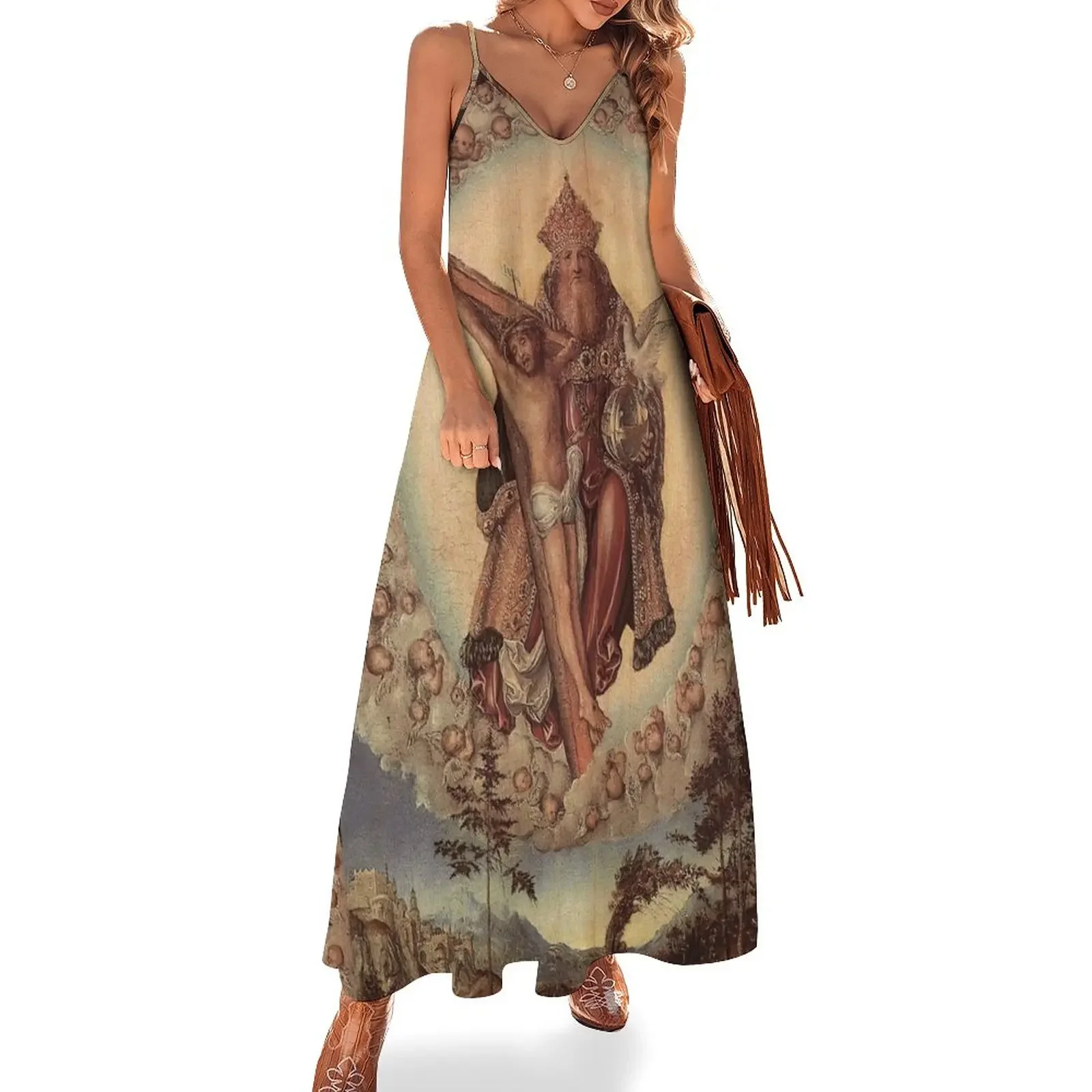 

The Holy Trinity of God the Father, Jesus & The Holy Spirit Cross Crucifix Sleeveless Dress Clothing female Long dress