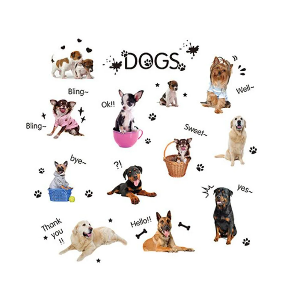 

Puppy Dogs Wall Sticker Durable Waterproof Removable Decoration for Kids Nursery Living Bedroom Wall Decals Pet Hospital