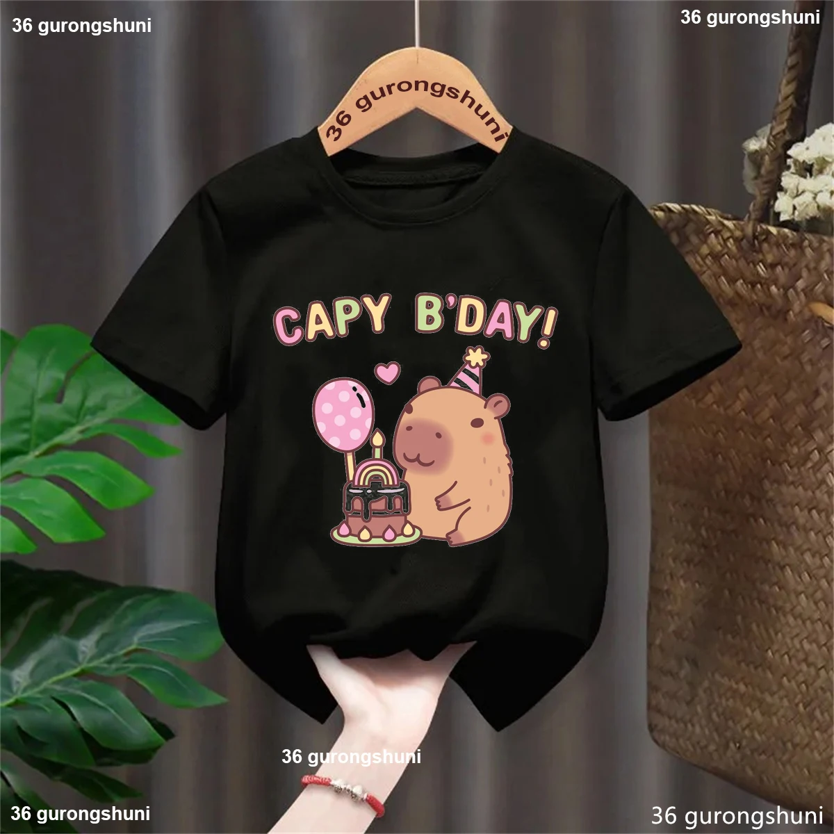 New Birthday Cake Balloons Cute Capybara B'day Capy Birthday T-Shirt Boys Baby Girls Gift Kids Clothes Short Sleeve T-Shirts Top