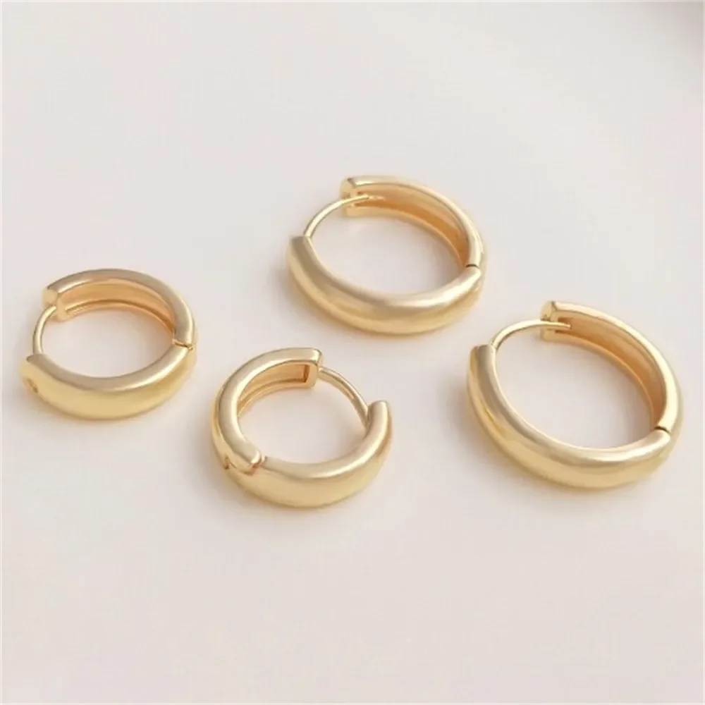 Simple and Fashionable 14K Bag Gold Ear Buckle with Plain Ring, Light Luxury Style, Internet Red Metal Plating Earrings E188