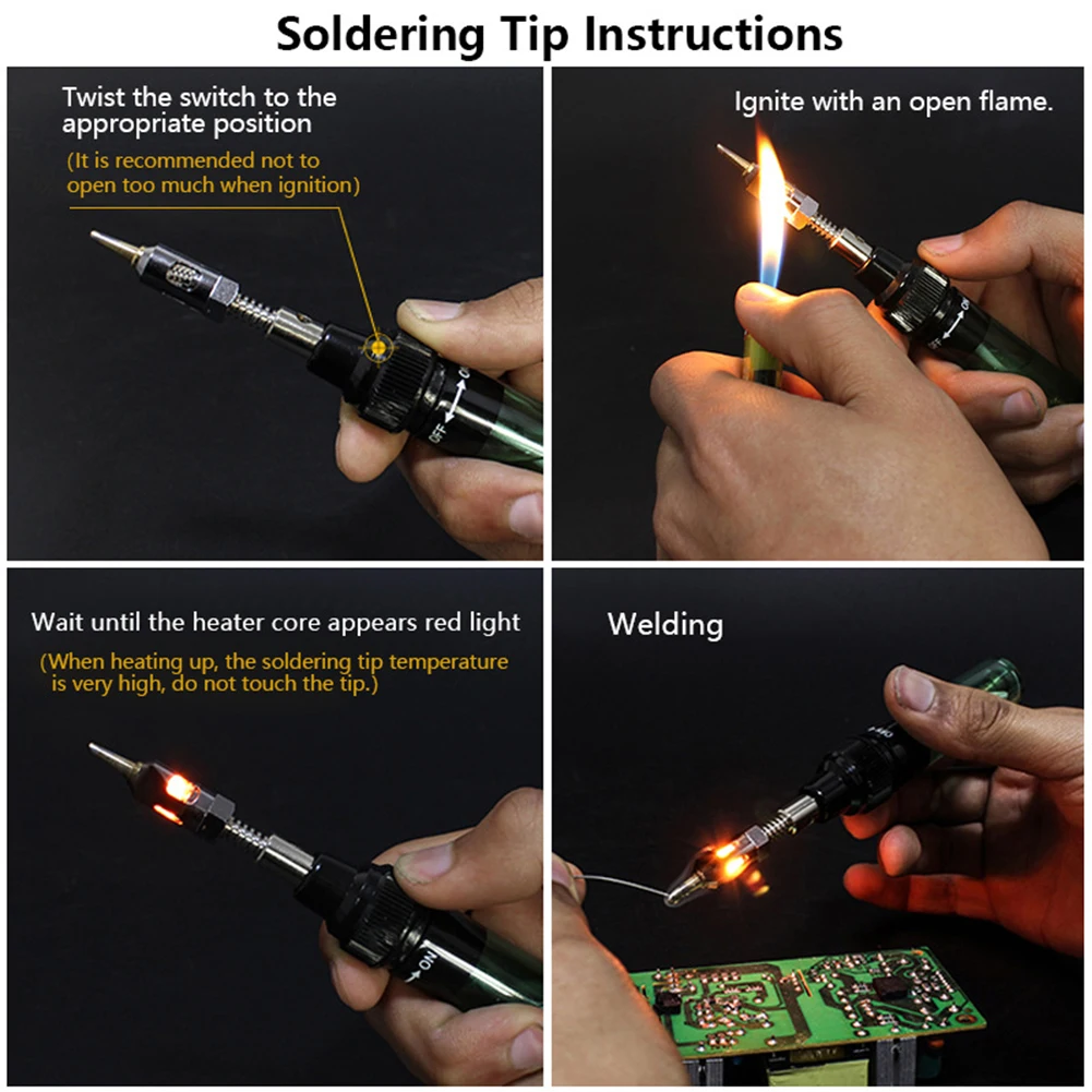 MT100 Gas Soldering Iron Butane Welding Pen 1300℃ Cordless Welder Tip Tool Without Electricity Refillable Adjustable Flame