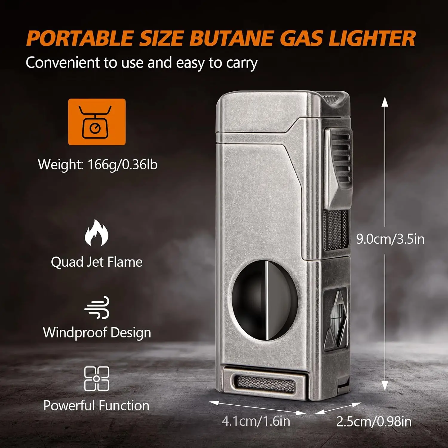 Scotte Cigar Lighter 4 Jet Flame,Refillable Butane Lighter with Cigar Cutter V Cut Cigar Punch Cigar Holder Cigar Draw Enhancer