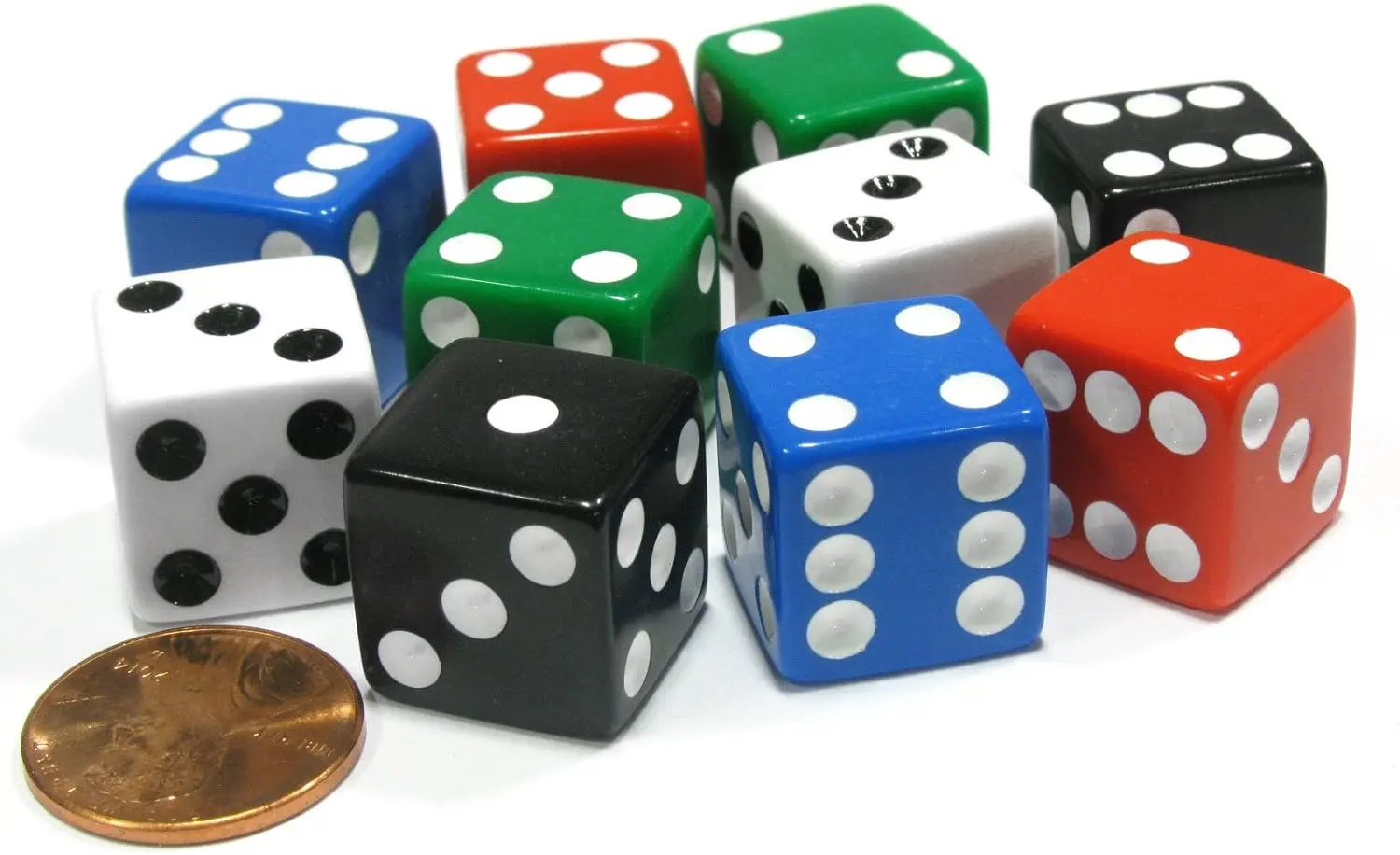 

Набор из 10 кубиков D6 с квадратными краями, 16 мм, 5 цветов: красный, белый, синий, зеленый, черный