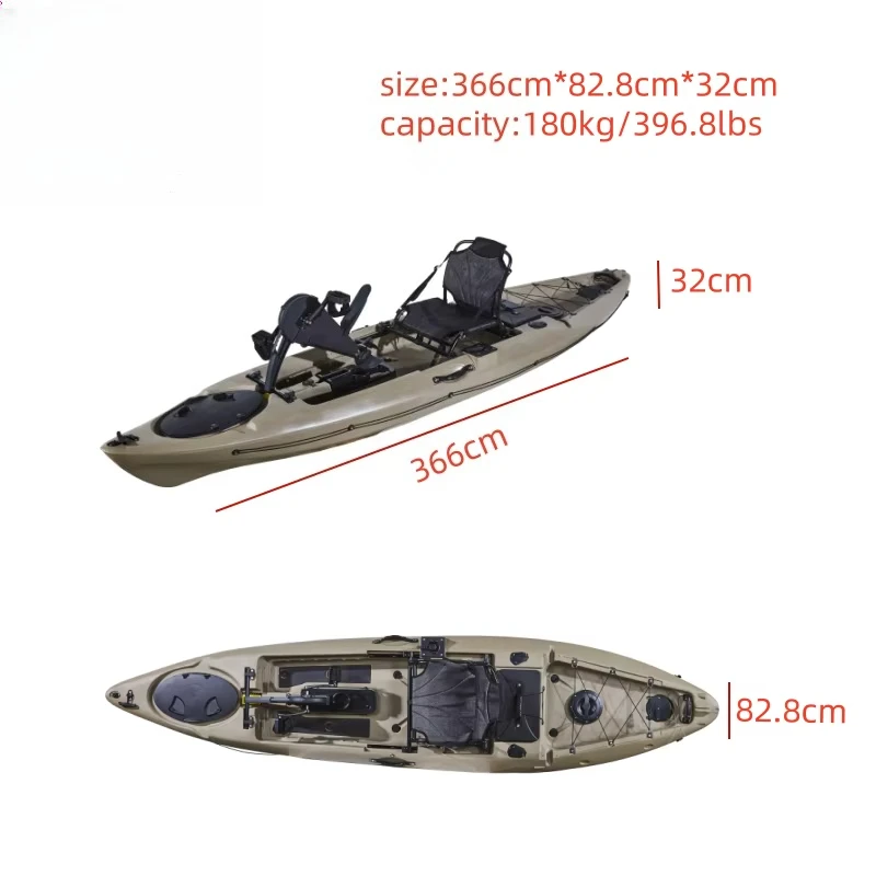 2025 Factory 12ft 3.6m Single Sit on Kayak Ocean Water Rowing Boats with Pedals for Fishing for One Person Use in Lake River Sea