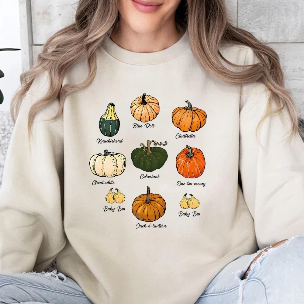 

Fall Halloween Pumpkin Patch Sweatshirt Type Of Pumpkins Spooky Season Holiday Autumn Long Sleeve Top Thanksgiving Gift Outfits