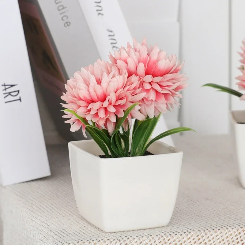 1PC Desktop-Blumen, künstliche Chrysanthemen-Topfpflanzen, Zuhause, Restaurant, Büro, Dekoration, Muttergeschenk, getrocknete Blumen, Rosen