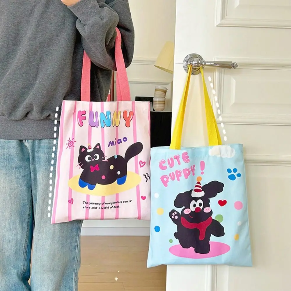 Portable Cartoon Tutoring Bag Animal High-capacity Textbook Storage Bag Wave Point Canvas School Bag Girl