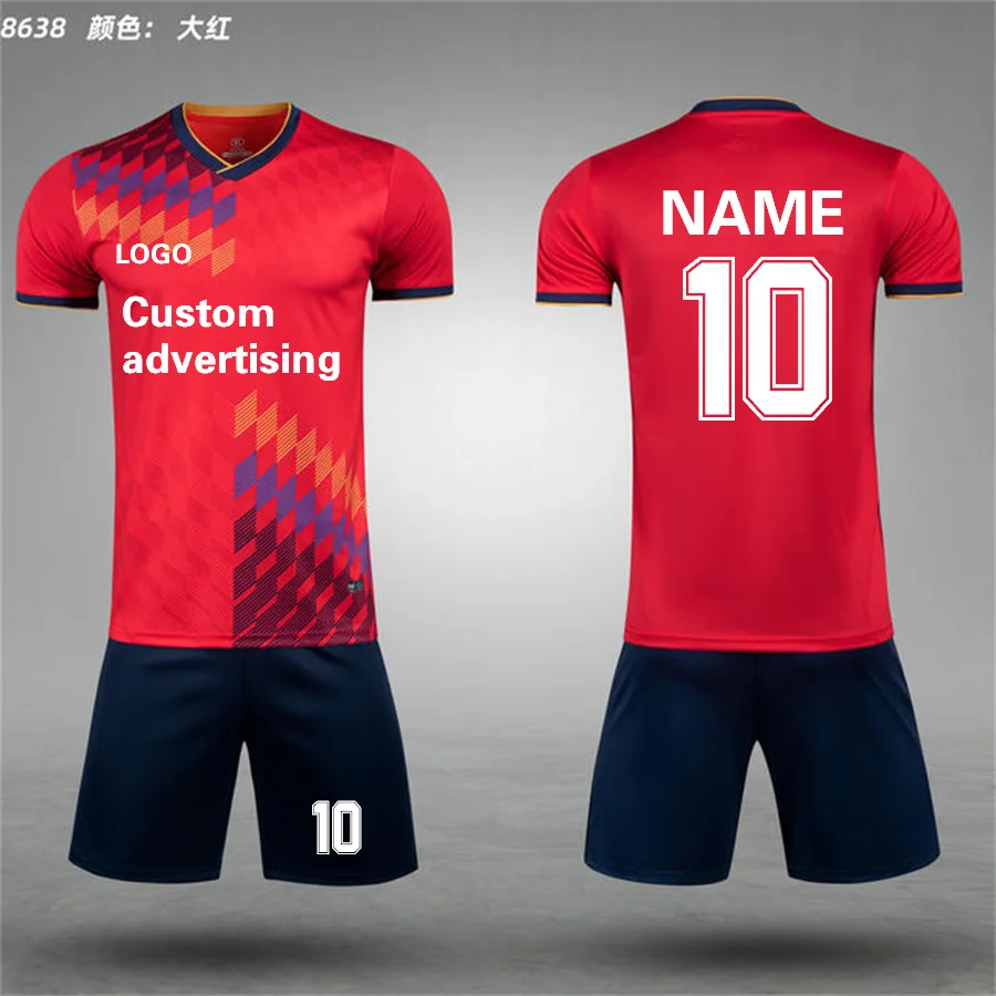 23-24 Summer brand football wear blue red white jersey custom short-sleeved T-shirt shorts set Custom jersey model 8636