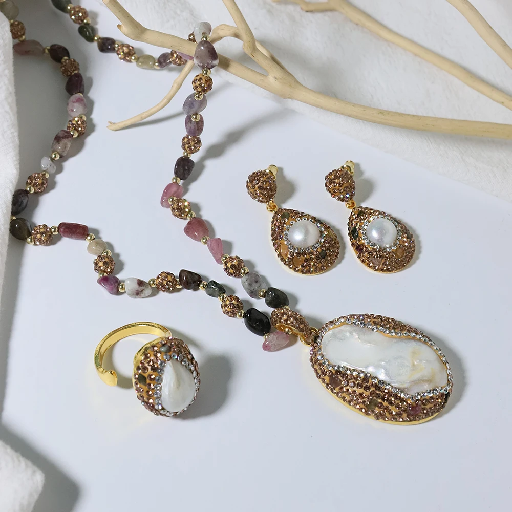 Natural Baroque Shaped Pearl Women Jewelry Necklace Bracelet Earring Ring Elegant Women\'S Sets Luxury For Women Set Gifts