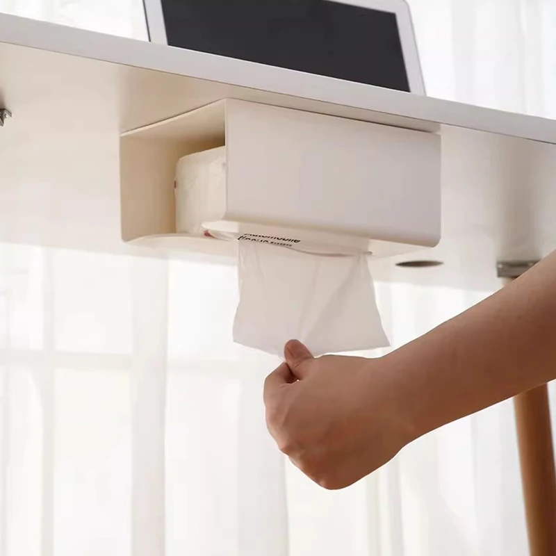 Wasserdichter, an der Wand montierter Taschentuchbox-Organizer – stanzfreie Badezimmeraufbewahrung mit Federpapierhandtuchhalter – Detail 4
