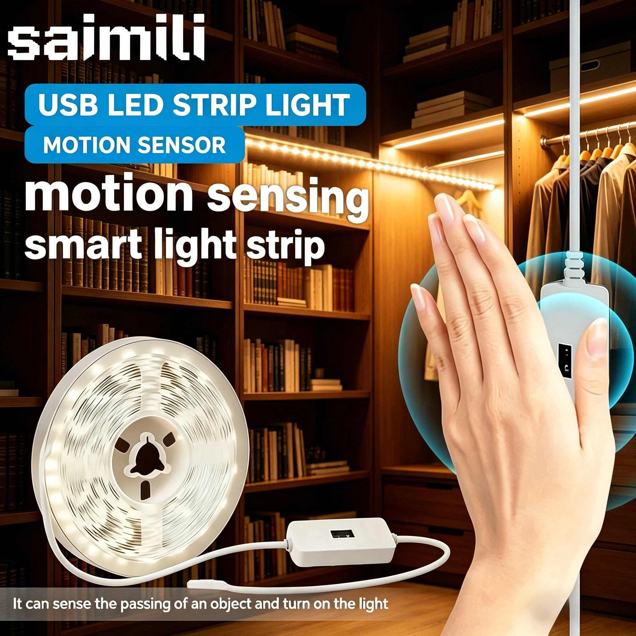 

5V USB LED Strip Light with Hand Sweep Sensor ON/OFF Switch Dimmable 2835 Flexible Tape Lamp for TV Backlight Cabinet Room Decor