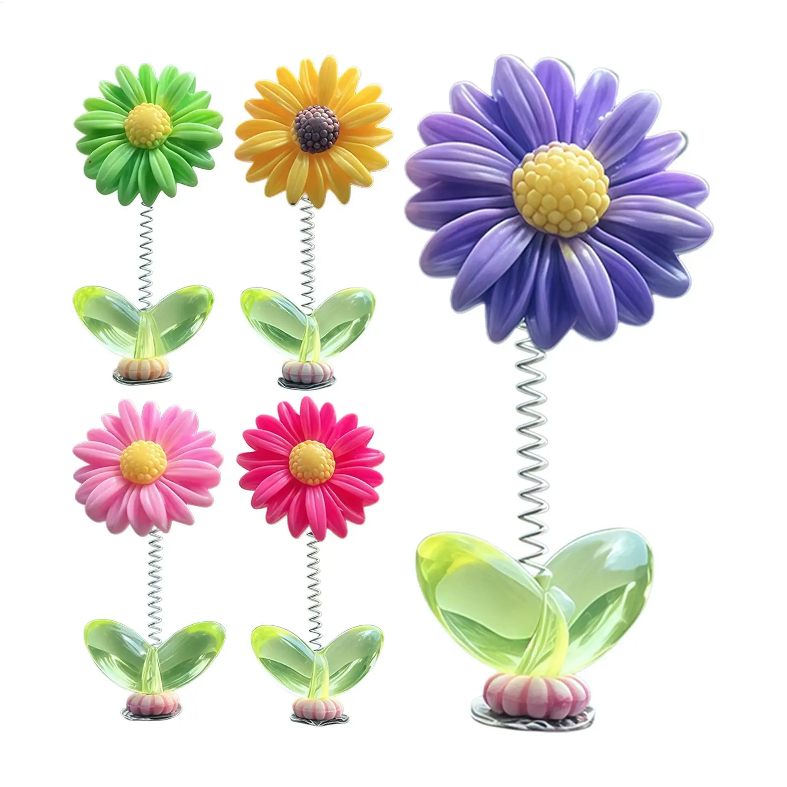 Sunflowers Dashboard Decor 5 Pieces Cute Shaking Head Figures Auto Dashboard Decorations for Office Desk Spring Summer Driver