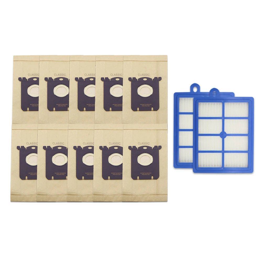 10 Stück Staubbeutel für Electrolux E201B für Philips FC8021 und 2 Stück H12 Hepa-Filter passend für Philips Electrolux Reiniger