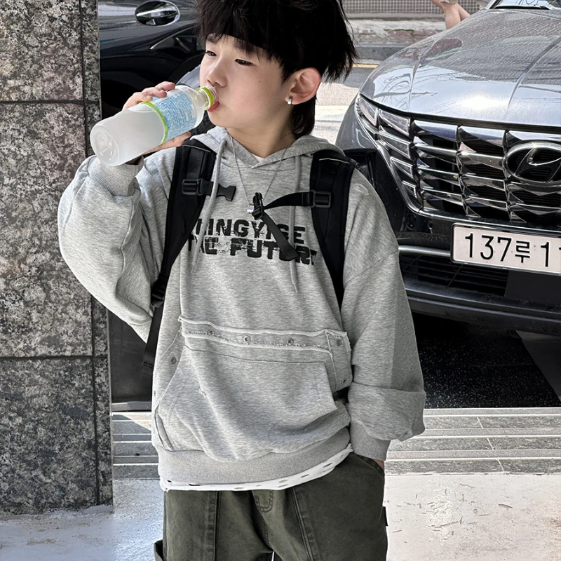 Hoodie Boys Hooded SweatShirt 2024 Autumn New Leisure Pullover Loose Western Versatile Trendy Korean