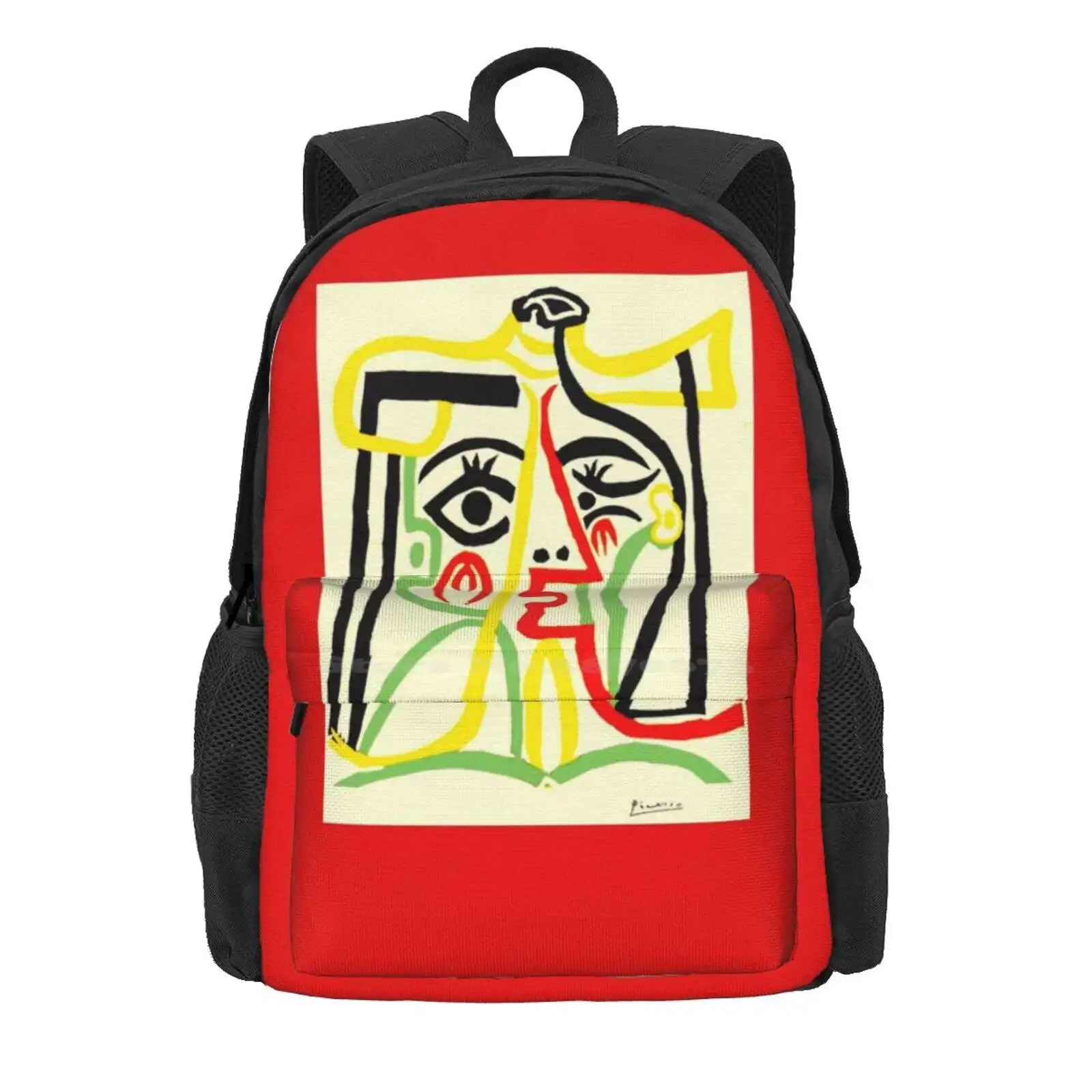 Tete De Femme : Fantasy Abstract Painting Print Hot Sale Schoolbag Backpack Fashion Bags Tete De Femme Head Portrait Pinup