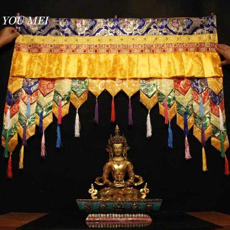 Buddhist Hall Altar Room Prayer Flags Fabric Curtains,Embroidery 1m Wall Skirts,Table Skirts,Tibetan-Style Decorative Curtains