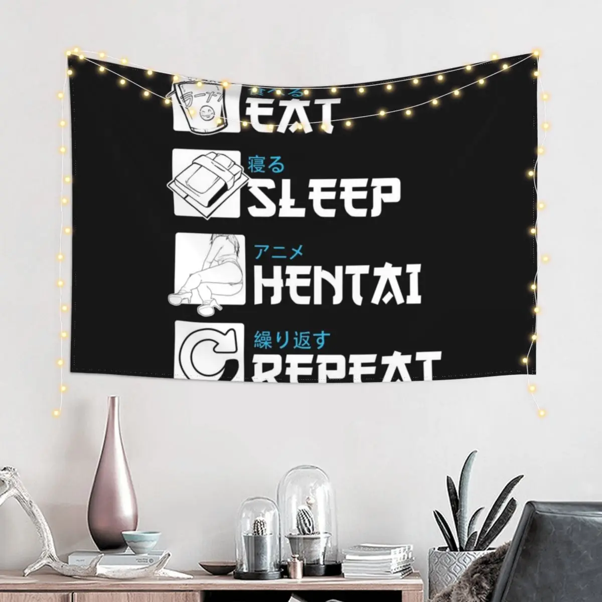 Eat, Sleep, Hentai, Repeat, Manga T-Shirt. Tapestry Things To Decorate The Room Wall Decoration Items Tapestry