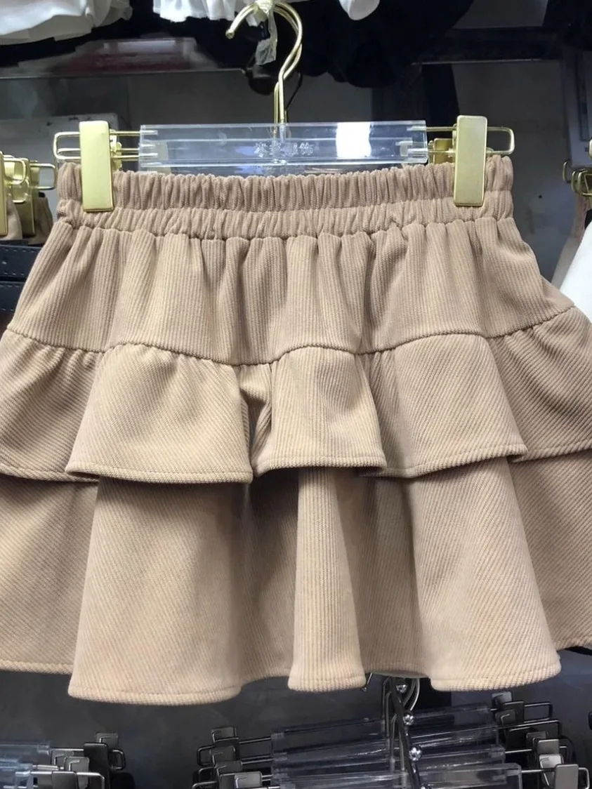 

Khaki Corduroy Cake Half Skirt Women's Autumn Winter New Elastic Waist Slimming Versatile Short A-Line Skirt Korean Style