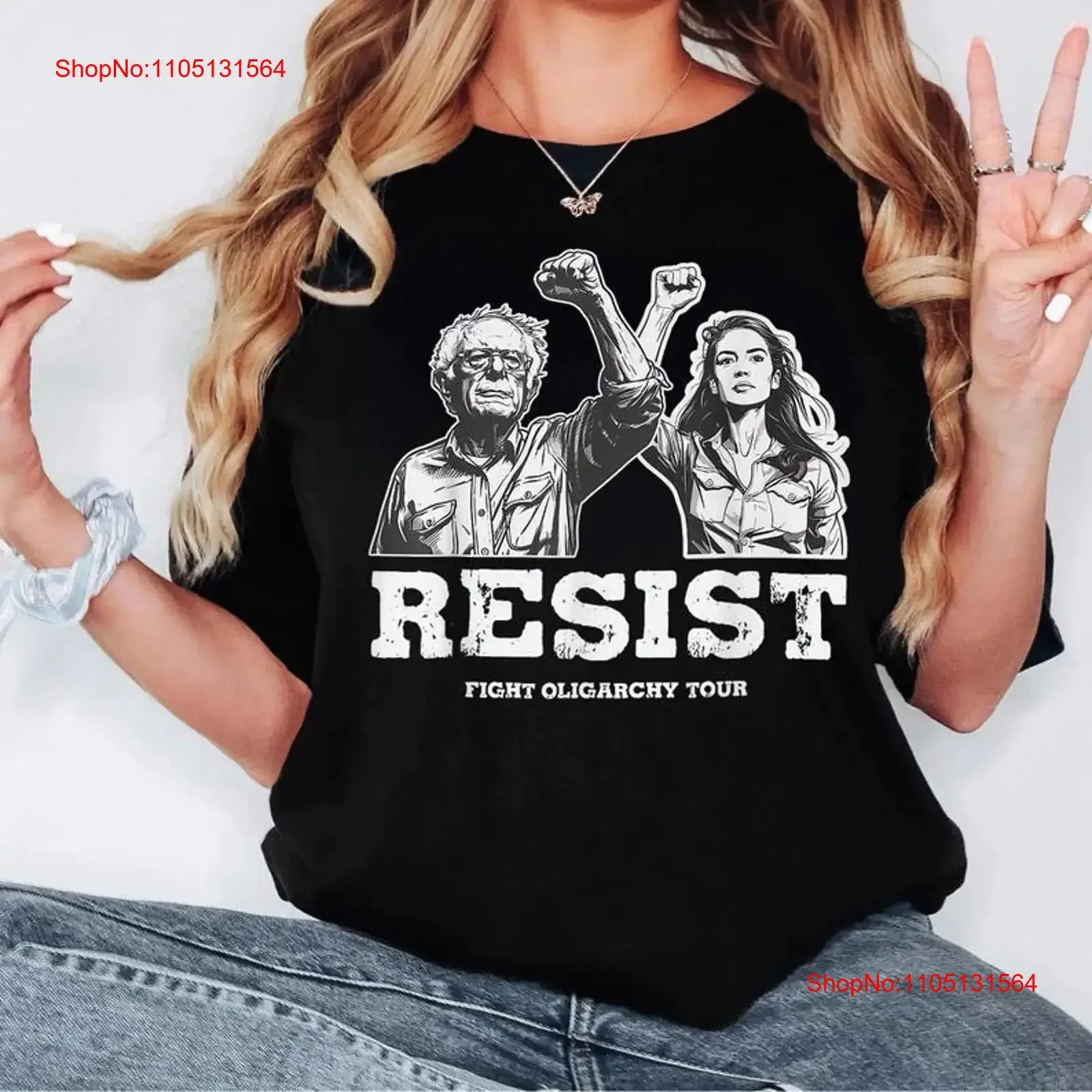 تي شيرت The Fight Oligarchy Tour 2025 تي شيرت بيرني وAOC احتجاج سياسي جريء عتيق مغسول ناعم أنيق مريح #1
