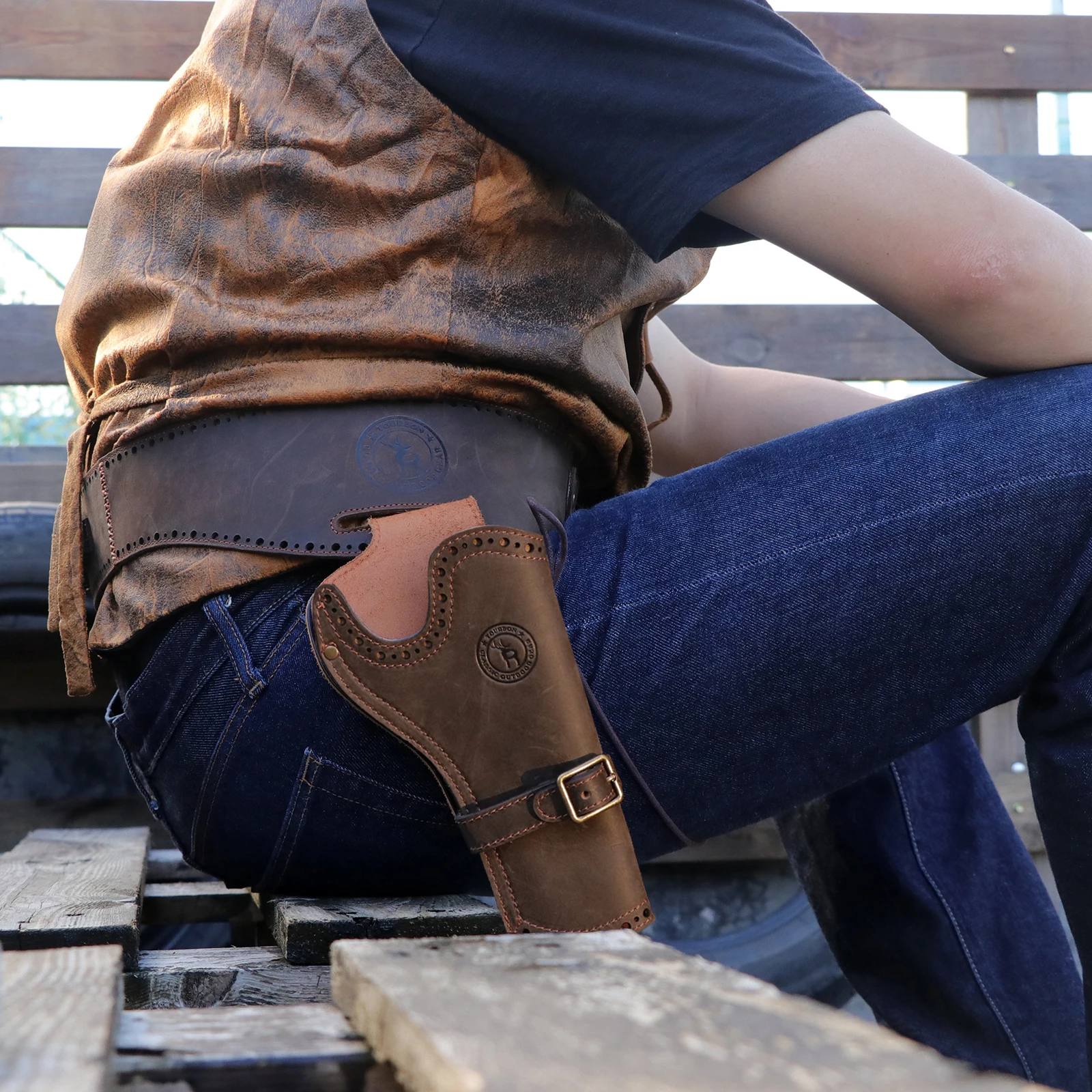 Tourbon Hunting Accessories Leather Pistol Holster Waist Bag Handgun Pouch Shell Ammo Belt 20 Rounds Fits 44/45 Cartridges
