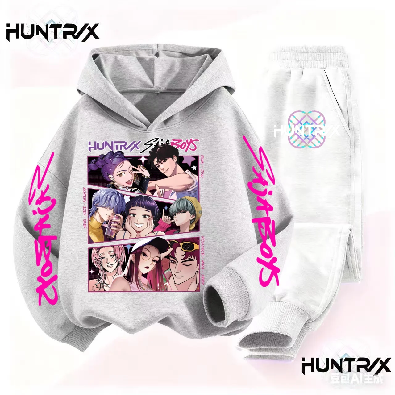 مجموعة Hunter Tide Anime Print للأطفال للخريف/الشتاء غير رسمية مكونة من قطعتين: سويت شيرت بقلنسوة + بنطال رياضي (العمر 2-13)