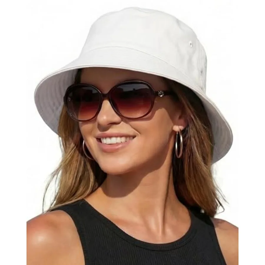 

HONGTEYA Bucket Sun Hats for Woman Men Cotton Packable Summer Beach Sun Bucket Hats for Women Men Fishing Outdoor Vacation