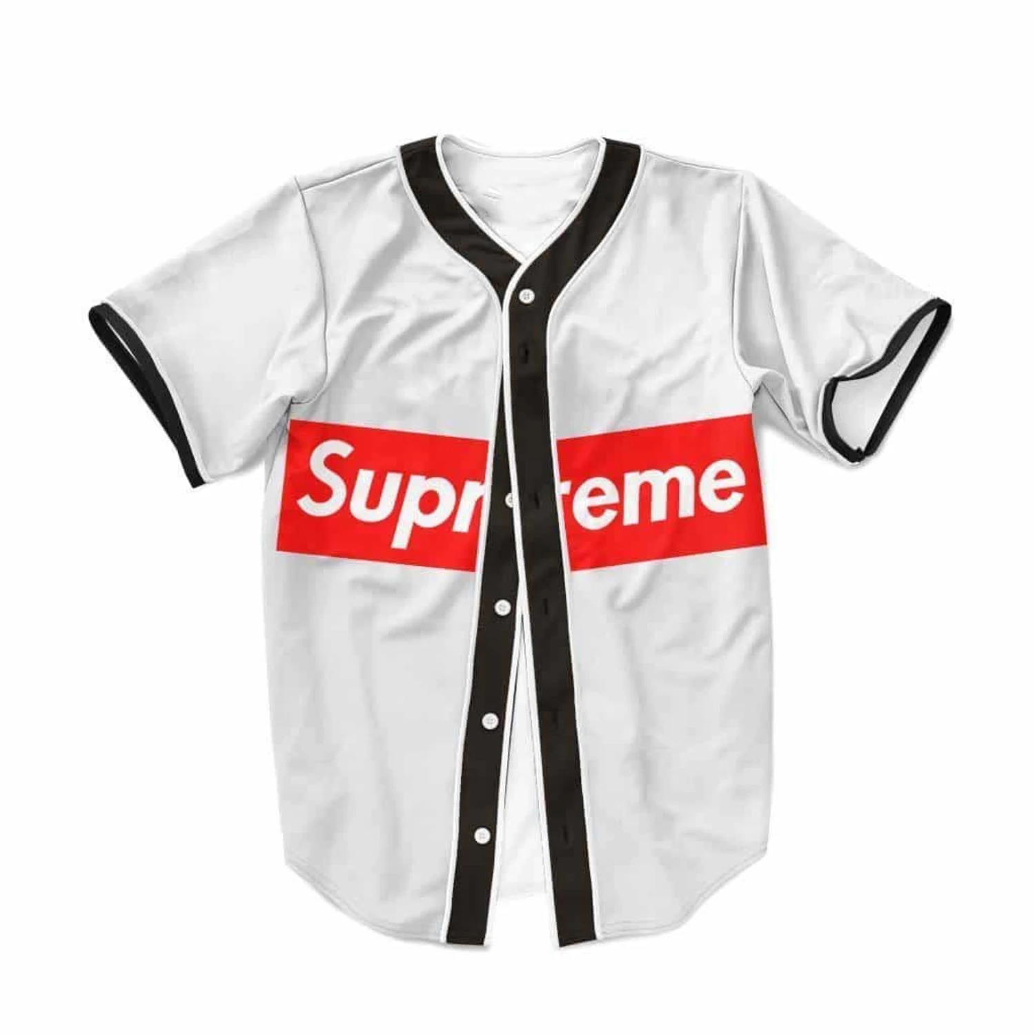 Weißes Baseball-Trikot im Supreme-Stil mit 3D-Druck, Unisex, lässiges Streetwear-Kurzarmshirt mit Knöpfen für Streetwear-Liebhaber