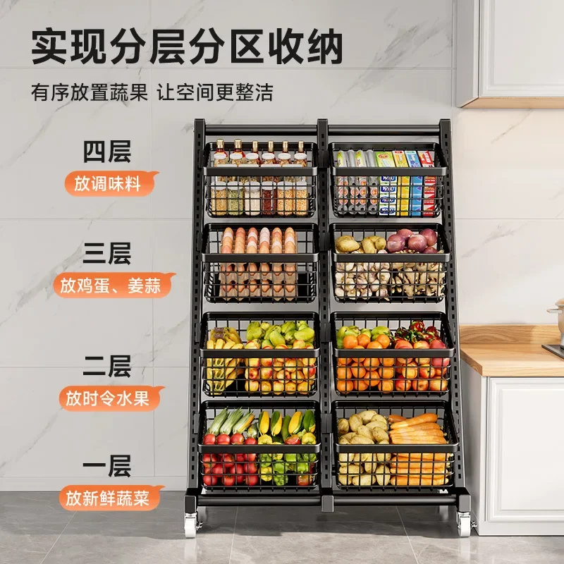 Küche, Regal, Boden, mehrschichtig, Haushalt, Trolley, Gemüsekorb, Multifunktion