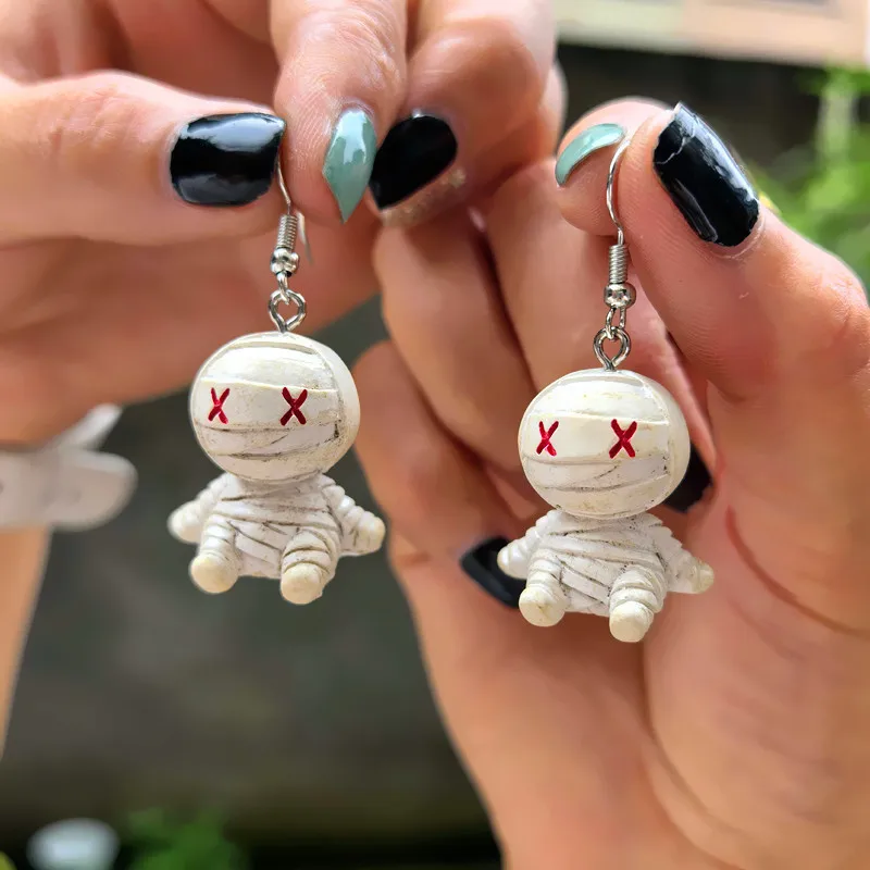 Cute Cartoon Halloween Mummy Pumpkin Skeleton 3D Horror Earrings for Women Funny Resin Halloween Party Girls Jewelry Gift