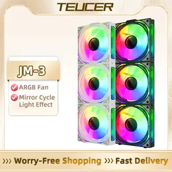 TEUCER JM-3 ARGB 냉각 팬 키트 ARGB 미러 사이클 조명 효과 PC 케이스 수냉 라디에이터 용 120mm PWM 800-1800RPM 쿨러