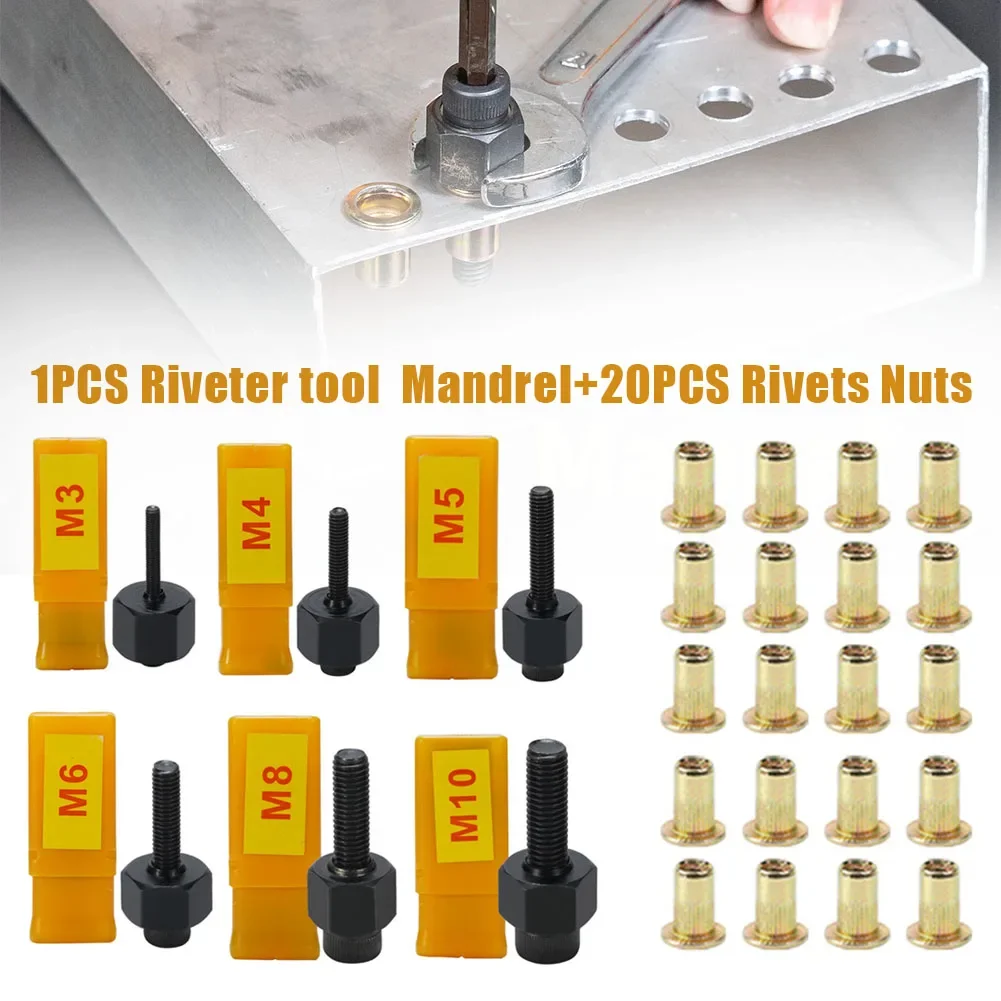 21pcs Rivet Nut Tools Hand Rivet Nut Head Simple Installation Manual Riveter For Rivnuts Tools For Nuts M 4 M5 M6 M8 M10