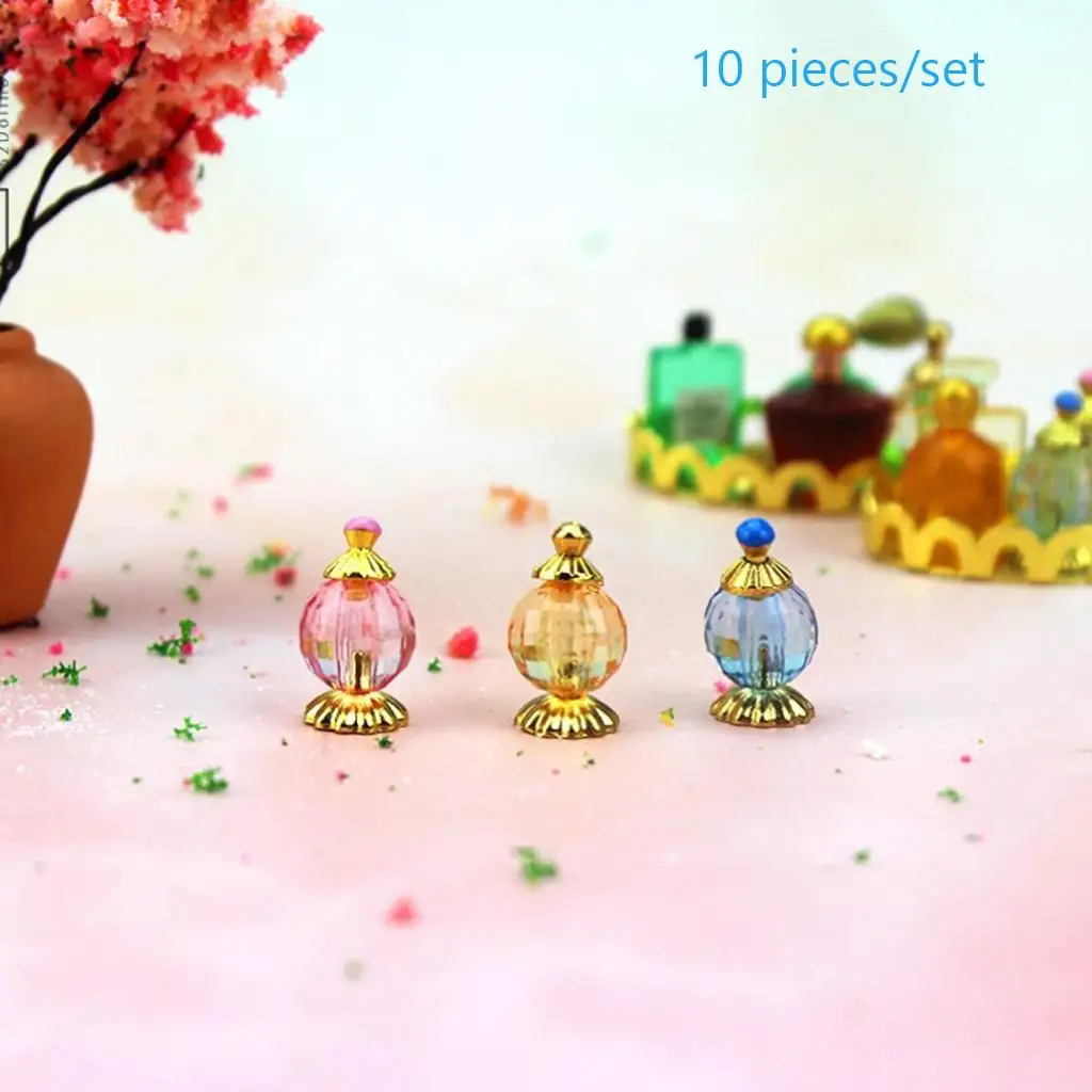 10 Pieces Dollhouse Mini Perfume Bottles Model Toy Dollhouse Miniature 1:12 Decor Accessory Kids Handmade Pretend Play Toy