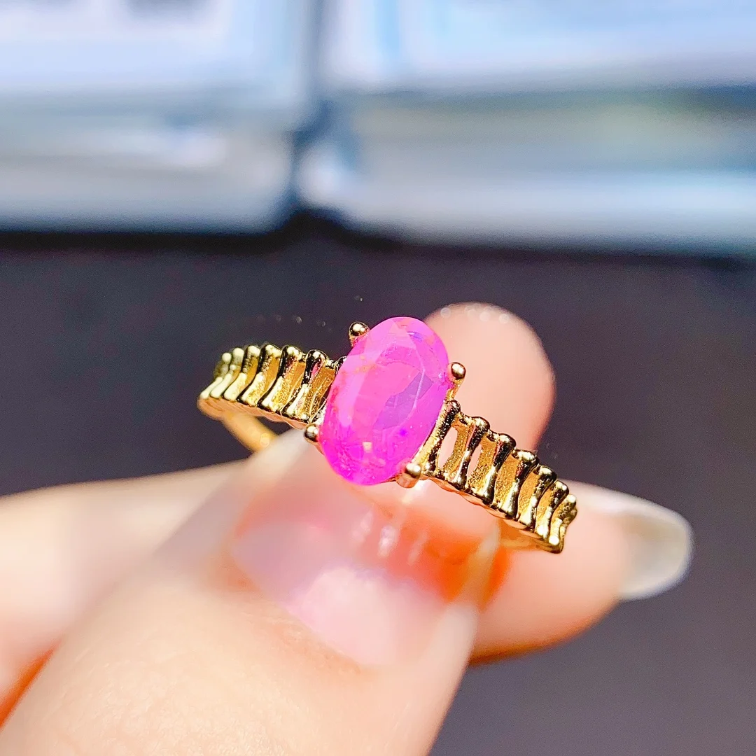 October Birthstone Ring Natural Pink Opal Solitaire Ring 925 Sterling Silver Opal Engagement Ring Birthday Gift For Women - view 3