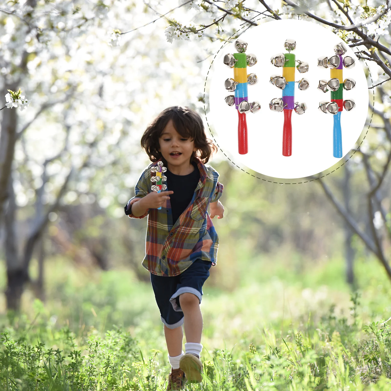 3-teiliges Kinder-Rassel-Handspielzeug für Babys, Holzglocken, Rasseln für Kleinkinder aus Holz