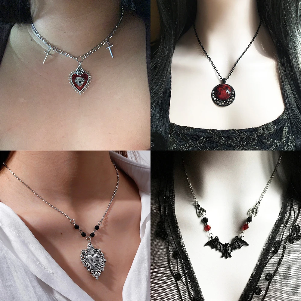 Vintage Gothic Halloween Necklace for Women Creative Bat Pendant Necklace Metal Chain Punk Charm Necklace Jewelry for Halloween