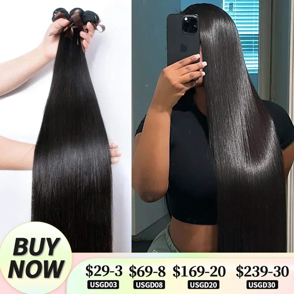 Straight Human Hair Bundles 1/3 Pieces Natural Black Women Cheap Remy Human Hair Extensions 8-34 Inch Bone Straight Bundles