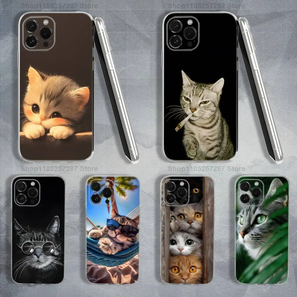 

Cute Expressions Cat Phone Case For iPhone,14,13,XR,SE,12,15,Pro,Max,Plus,11,17,16,X,XS,Mini Transparent Soft Cover