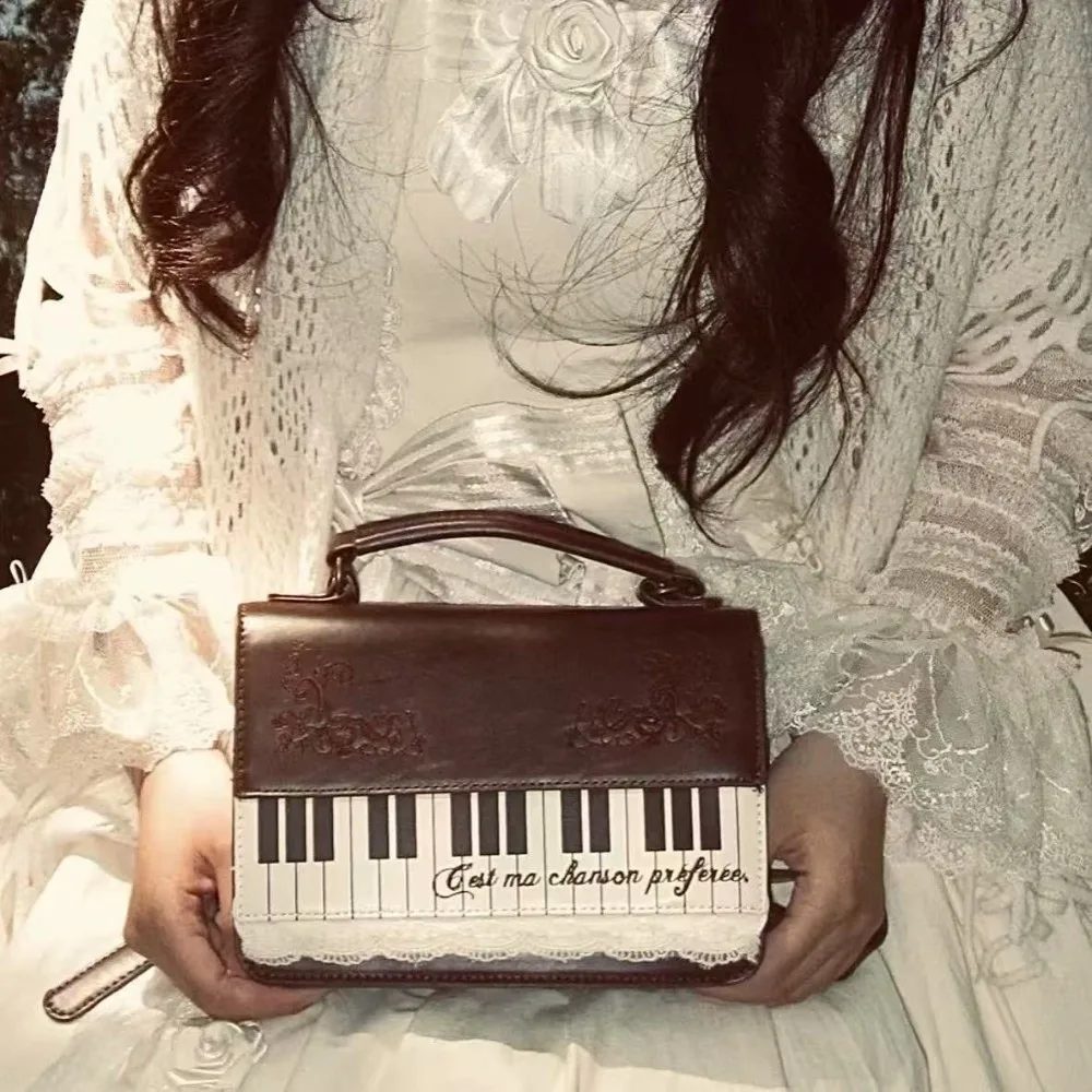 

Vintage Piano Shoulder Bag Leather Patchwork Contrast Square Crossbody Bag Personalized Feature Brown Transparent Ita Backpack