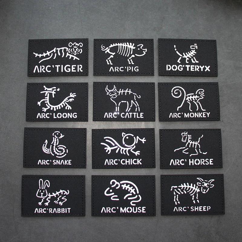 Zodiac Reflective Patches for Clothing Bag Skeleton Tactical Nylon Animal Black Badge DIY Decoration Dragon Rabbit Tiger Sheep