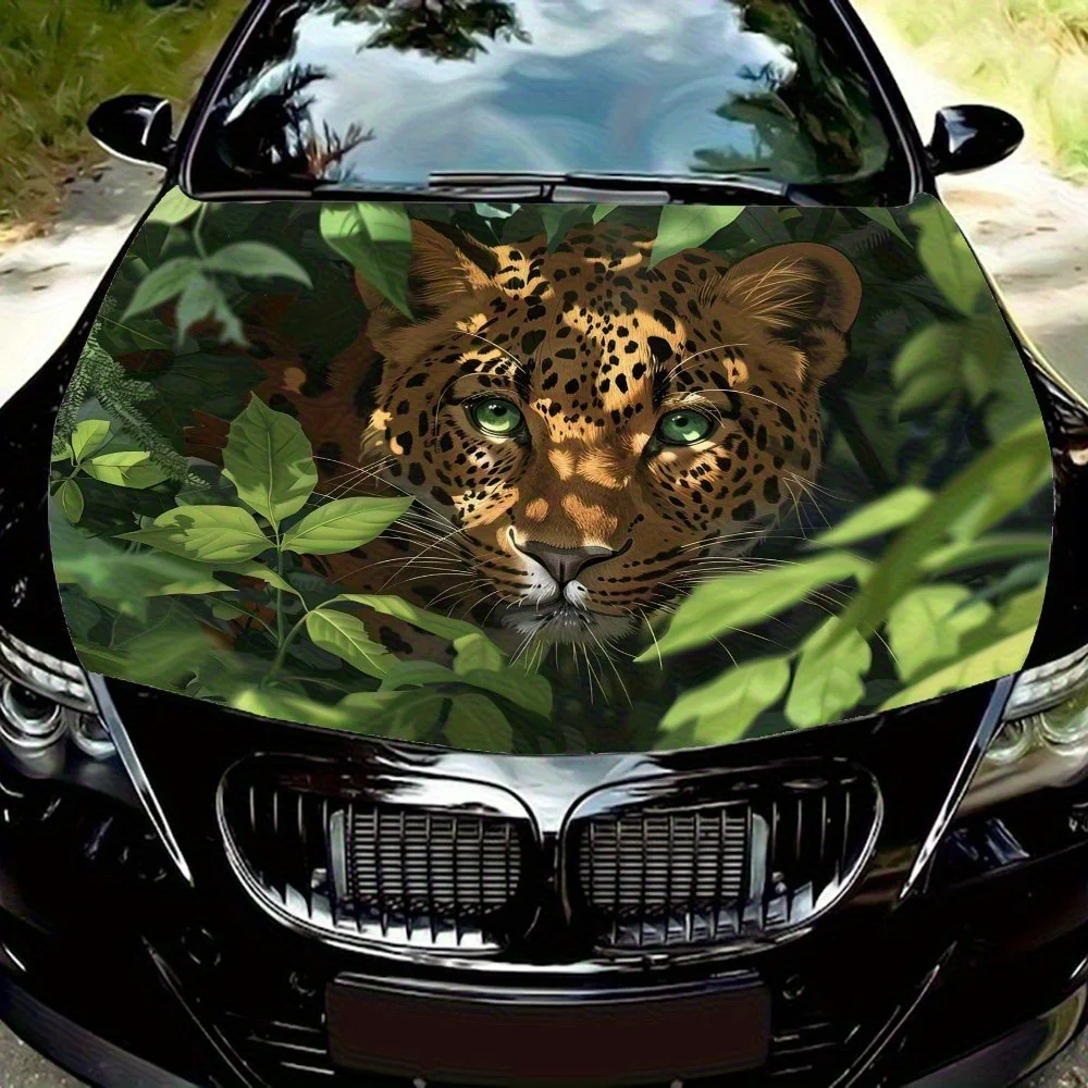 

Leopard In The Jungle Car Vinyl Wraps, Engine Hood Decal Sticker, Splash-Resistant, Easy Removal, Durable Personalized Car Acces
