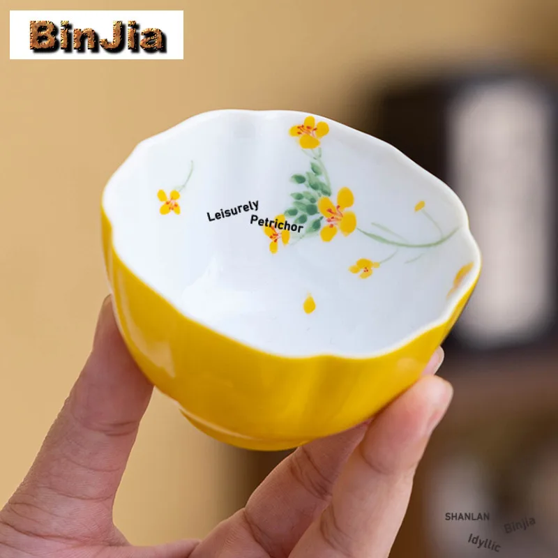 80 مللي رسمت باليد الاغتصاب زهرة فنجان زين وعاء شاي أكواب واحدة الشاي تذوق العطر كوب تشازان ماستر أكواب طقم شاي صيني