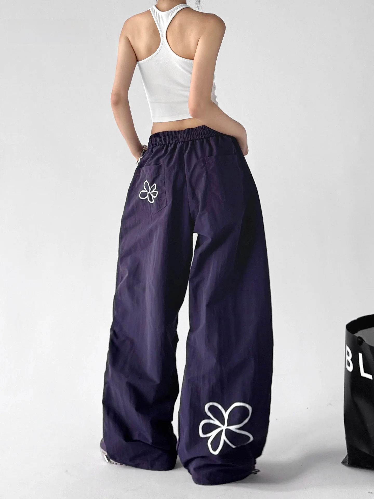 

Trendy Workwear Pants for Women High Waist Wide Leg Casual Loose Fit Floral Print Design Spring New Sle plus Size Trousers