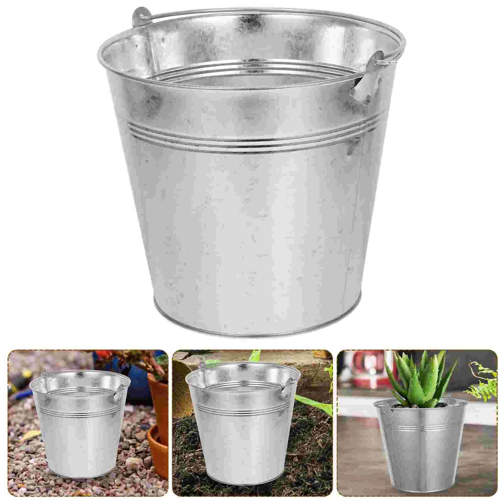 Small Tinplate Candy Bucket Steel Drum Buckets Metal Iron Flower Foldable Mini Galvanized with Handle