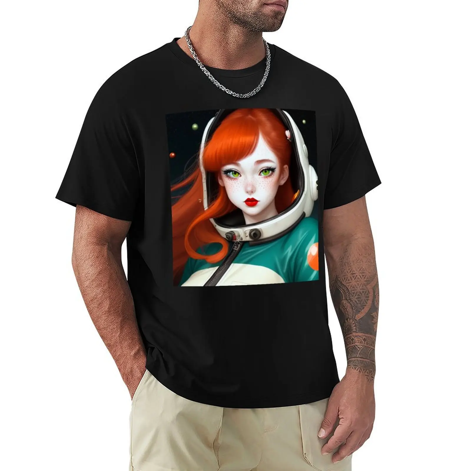 Retro Redhead Astronaut Redheaded Anime Girl Space Spacesuit T-Shirt quick-drying sweat mens funny t shirts