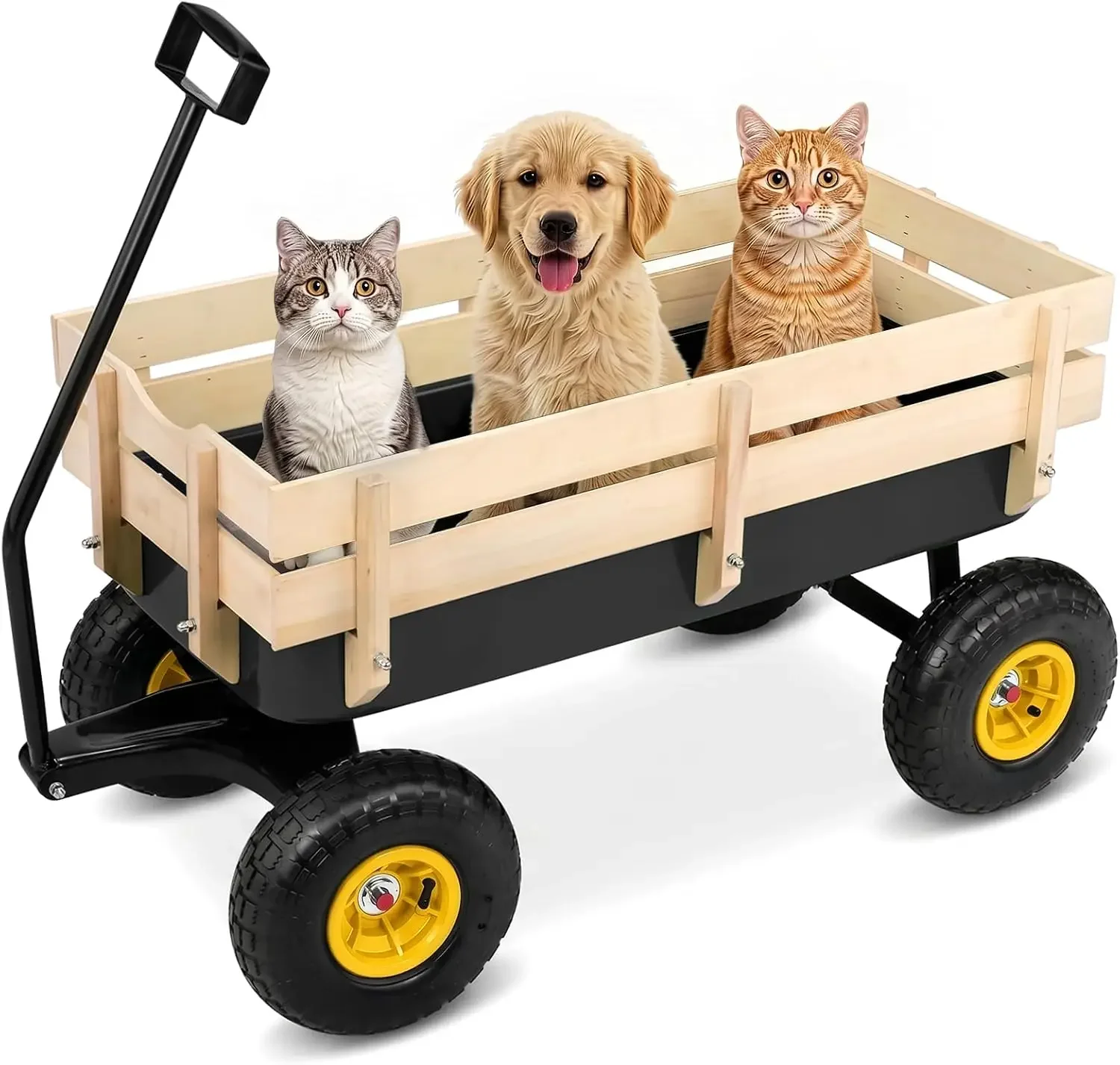 All-Terrain Cargo Wagon with 10-Inch Air Tires, Steel Bed & Wooden Side Panels, Spacious 33