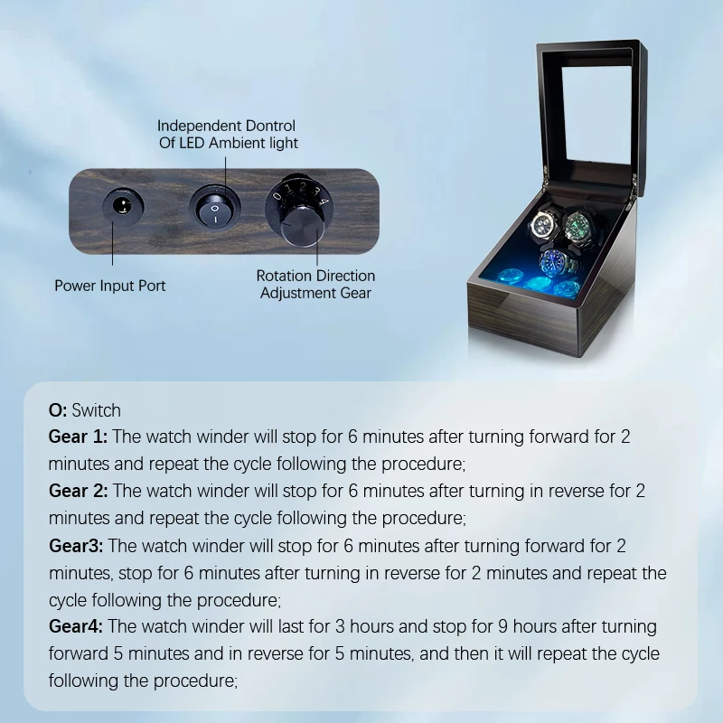 กล่องหมุนนาฬิกาอัตโนมัติ 1 ชิ้น, กล่องใส่นาฬิกา 3+3 ช่อง, กล่องเก็บนาฬิกาความจุขนาดใหญ่, มอเตอร์เงียบ, ไฟ LED, หมอนรองนาฬิกาแบบนุ่ม